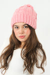 หมวกไหมพรม ทรงบีนนี่แต่งปอม แบบบุขนด้านใน - Thick Cable Knitted Fleece Lined Pom Pom Beanie Hat