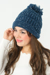 หมวกไหมพรม ทรงบีนนี่แต่งปอม แบบบุขนด้านใน - Winter Beanie Warm Fleece Lining Thick Slouchy Cable Knit Hat