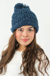 หมวกไหมพรม ทรงบีนนี่แต่งปอม แบบบุขนด้านใน - Winter Beanie Warm Fleece Lining Thick Slouchy Cable Knit Hat