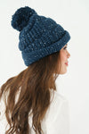 หมวกไหมพรม ทรงบีนนี่แต่งปอม แบบบุขนด้านใน - Winter Beanie Warm Fleece Lining Thick Slouchy Cable Knit Hat