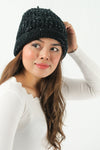 หมวกไหมพรม ทรงบีนนี่แต่งปอม แบบบุขนด้านใน - Winter Beanie Warm Fleece Lining Thick Slouchy Cable Knit Hat