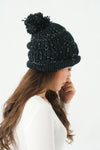 หมวกไหมพรม ทรงบีนนี่แต่งปอม แบบบุขนด้านใน - Winter Beanie Warm Fleece Lining Thick Slouchy Cable Knit Hat