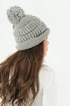 หมวกไหมพรม ทรงบีนนี่แต่งปอม แบบบุขนด้านใน - Winter Beanie Warm Fleece Lining Thick Slouchy Cable Knit Hat