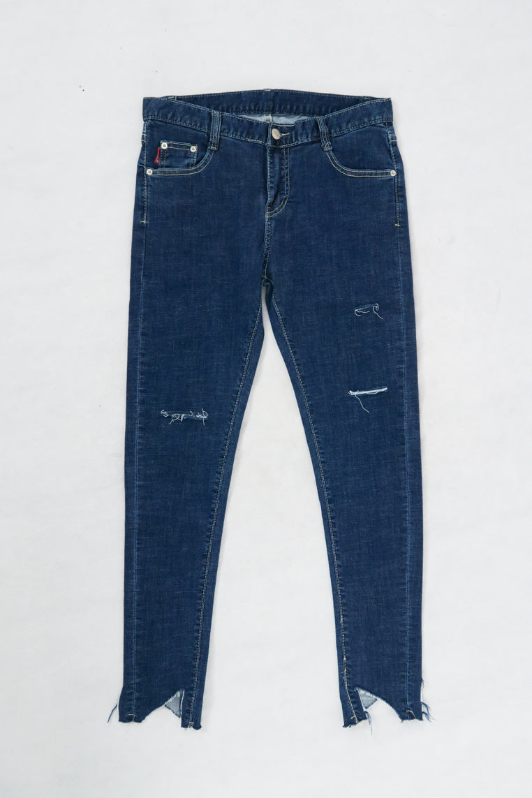 กางเกงยีนส์เเต่งขาด - High-Waisted Skinny Jeans