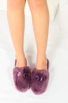 รองเท้าแตะขนเฟอร์ - Plush Faux Fur House Rubber Sole Slipper