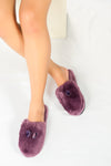 รองเท้าแตะขนเฟอร์ - Plush Faux Fur House Rubber Sole Slipper