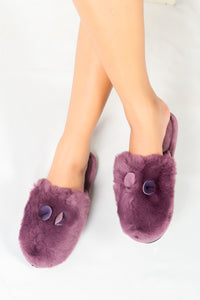 รองเท้าแตะขนเฟอร์ - Plush Faux Fur House Rubber Sole Slipper