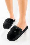 รองเท้าแตะขนเฟอร์ - Plush Faux Fur House Rubber Sole Slipper