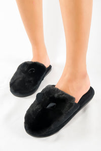 รองเท้าแตะขนเฟอร์ - Plush Faux Fur House Rubber Sole Slipper