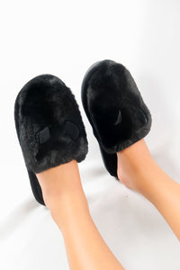 รองเท้าแตะขนเฟอร์ - Plush Faux Fur House Rubber Sole Slipper