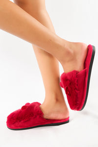 รองเท้าแตะขนเฟอร์ - Plush Faux Fur House Rubber Sole Slipper