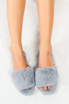 รองเท้าแตะขนเฟอร์  - Plush Faux Fur Rubber Sole House Slipper