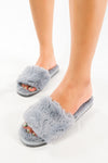 รองเท้าแตะขนเฟอร์  - Plush Faux Fur Rubber Sole House Slipper