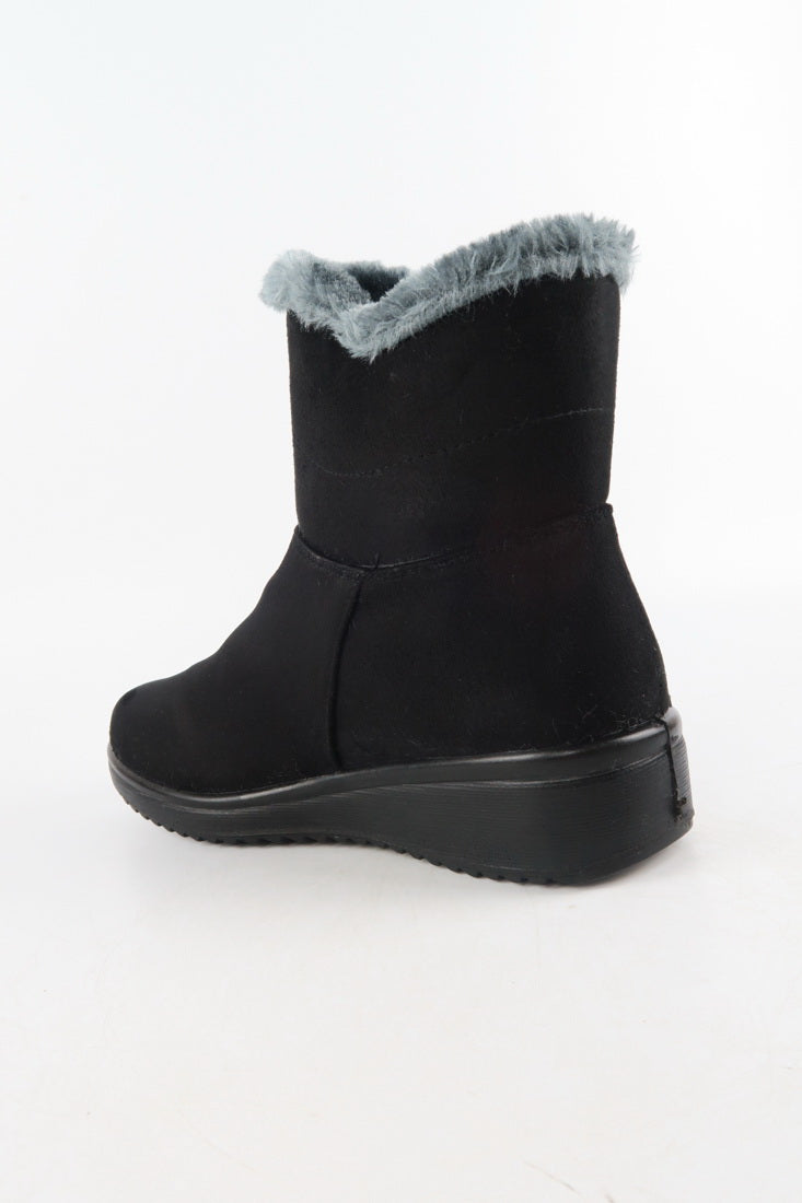 รองเท้าบูทหนังกำมะหยี่ No.811 - Winter Faux Suede Button Warm Fur Lined Ankle Boots