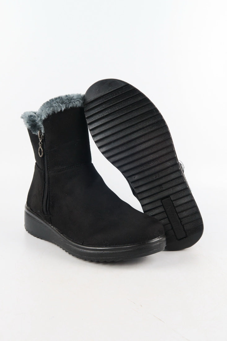 รองเท้าบูทหนังกำมะหยี่ No.811 - Winter Faux Suede Button Warm Fur Lined Ankle Boots