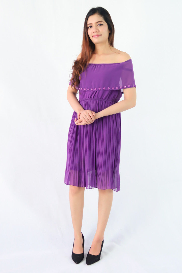 เดรสชีฟองเปิดไหล่ - Off the Shoulder Chiffon Dress