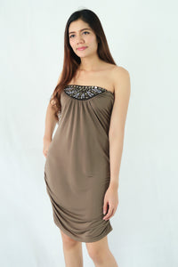 เดรสคอกลมเเขนในตัว - Women's Crosshatch Dress