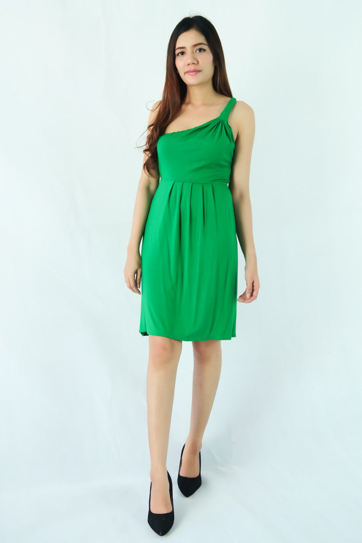 เดรสบ่าเดียว - Summer Elegant Single Shoulder Solid Color Evening Formal Dress