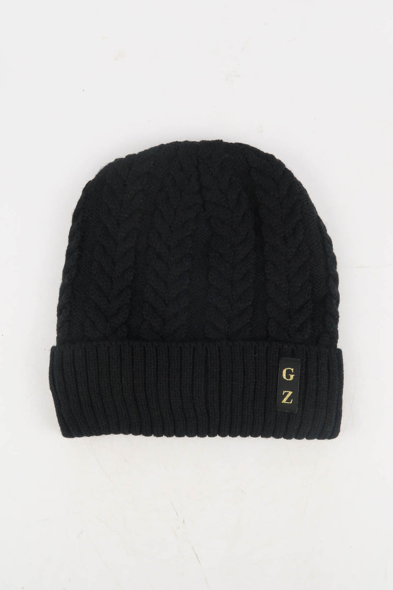 หมวกไหมพรมถักลายเปีย บุขนด้านใน H012- Unisex Cable Knit Fleece Lining Knit Beanie Ski Hat