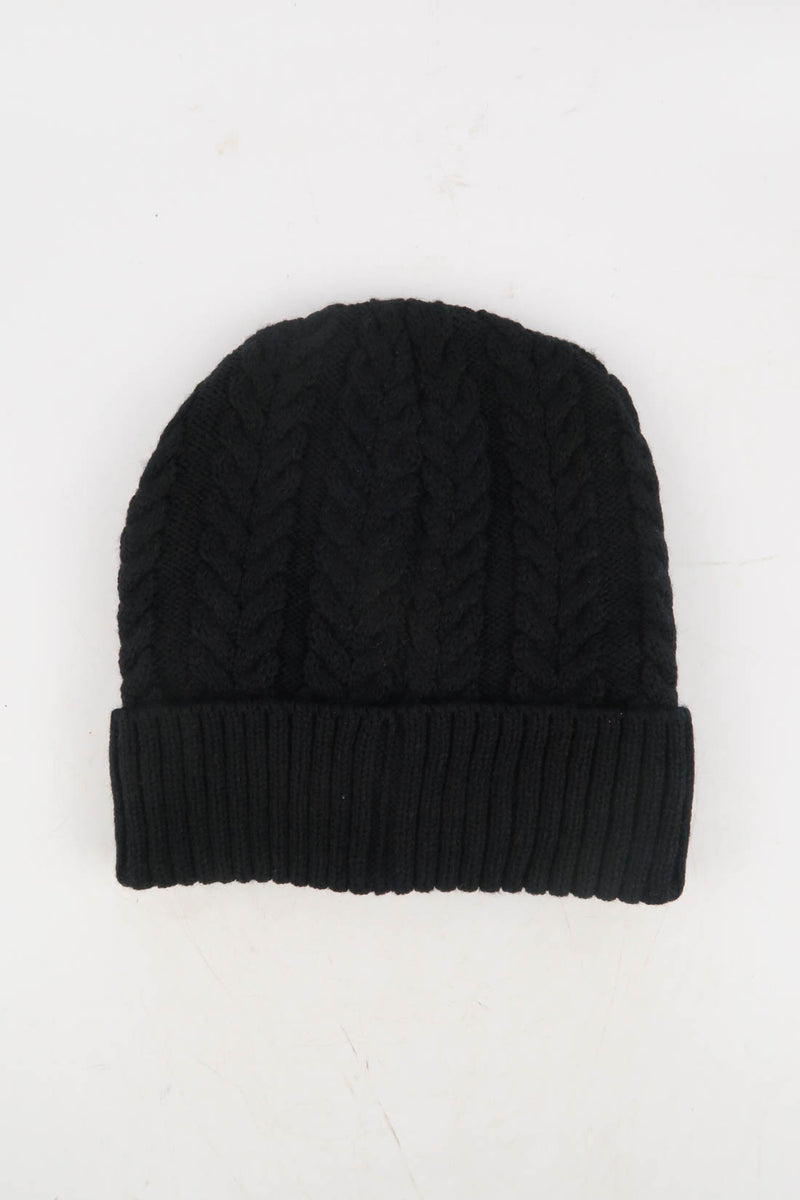 หมวกไหมพรมถักลายเปีย บุขนด้านใน H012- Unisex Cable Knit Fleece Lining Knit Beanie Ski Hat