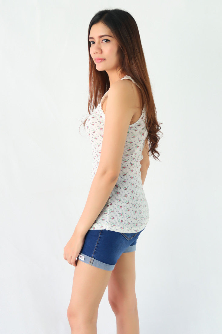 เสื้อกล้ามลายดอกไม้ - Scoop-Neck Tank Top