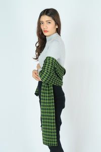 ผ้าพันคอไหมพรมลาย Houndstooth -Unisex Reversible Houndstooth Knit Scarf