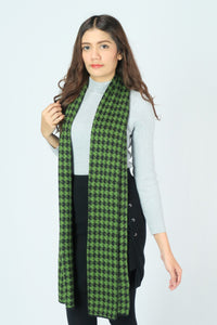 ผ้าพันคอไหมพรมลาย Houndstooth -Unisex Reversible Houndstooth Knit Scarf