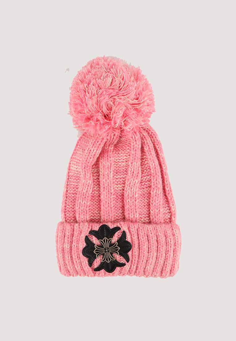 หมวกไหมพรม ทรงบีนนี่แต่งปอม แบบบุขนด้านใน - Thick Cable Knitted Fleece Lined Pom Pom Beanie Hat