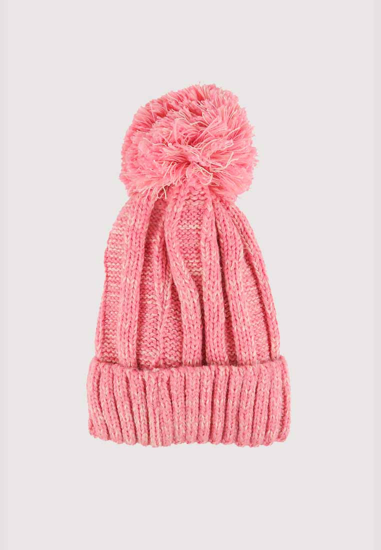 หมวกไหมพรม ทรงบีนนี่แต่งปอม แบบบุขนด้านใน - Thick Cable Knitted Fleece Lined Pom Pom Beanie Hat