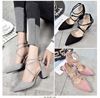 รองเท้าส้นสูงสายไขว้หัวแหลม - Crossed Straps Roman Heel Sandals Shoes