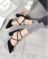 รองเท้าส้นสูงสายไขว้หัวแหลม - Crossed Straps Roman Heel Sandals Shoes