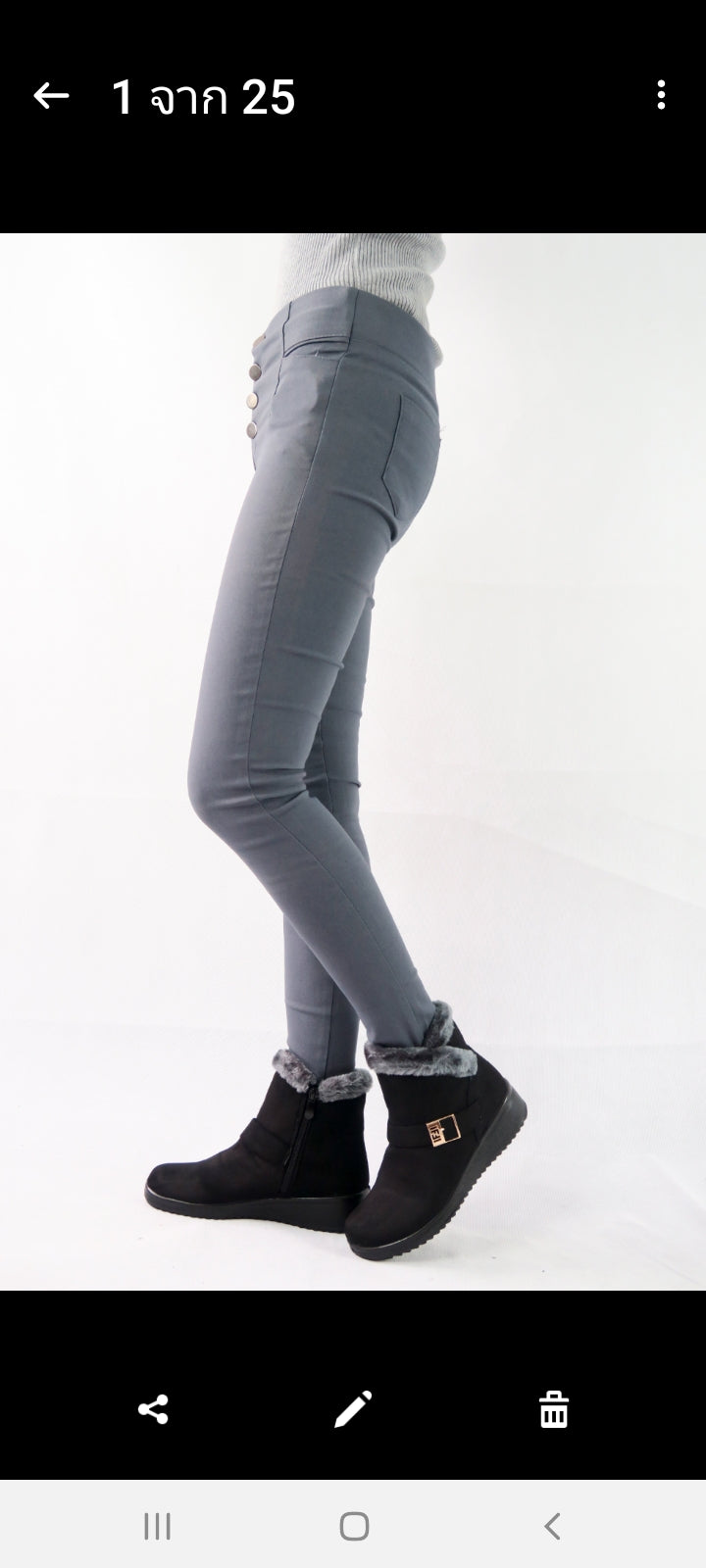 รองเท้าบูทหนังกำมะหยี่กันหนาวบุขน No.575 - Winter Faux Suede Button Warm Fur Lined Ankle Boots