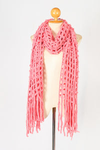 ผ้าพันคอไหมพรมตาข่าย  - Large Cable-Knit Soft Wool Scarf