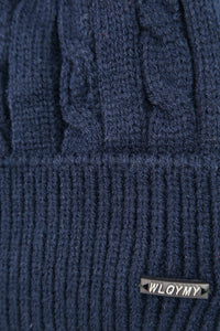 หมวกไหมพรมถักลายเปีย บุขนด้านในสำหรับกันหนาว No.688 - Unisex Cable Knit Fleece Lining Knit Beanie Ski Hat