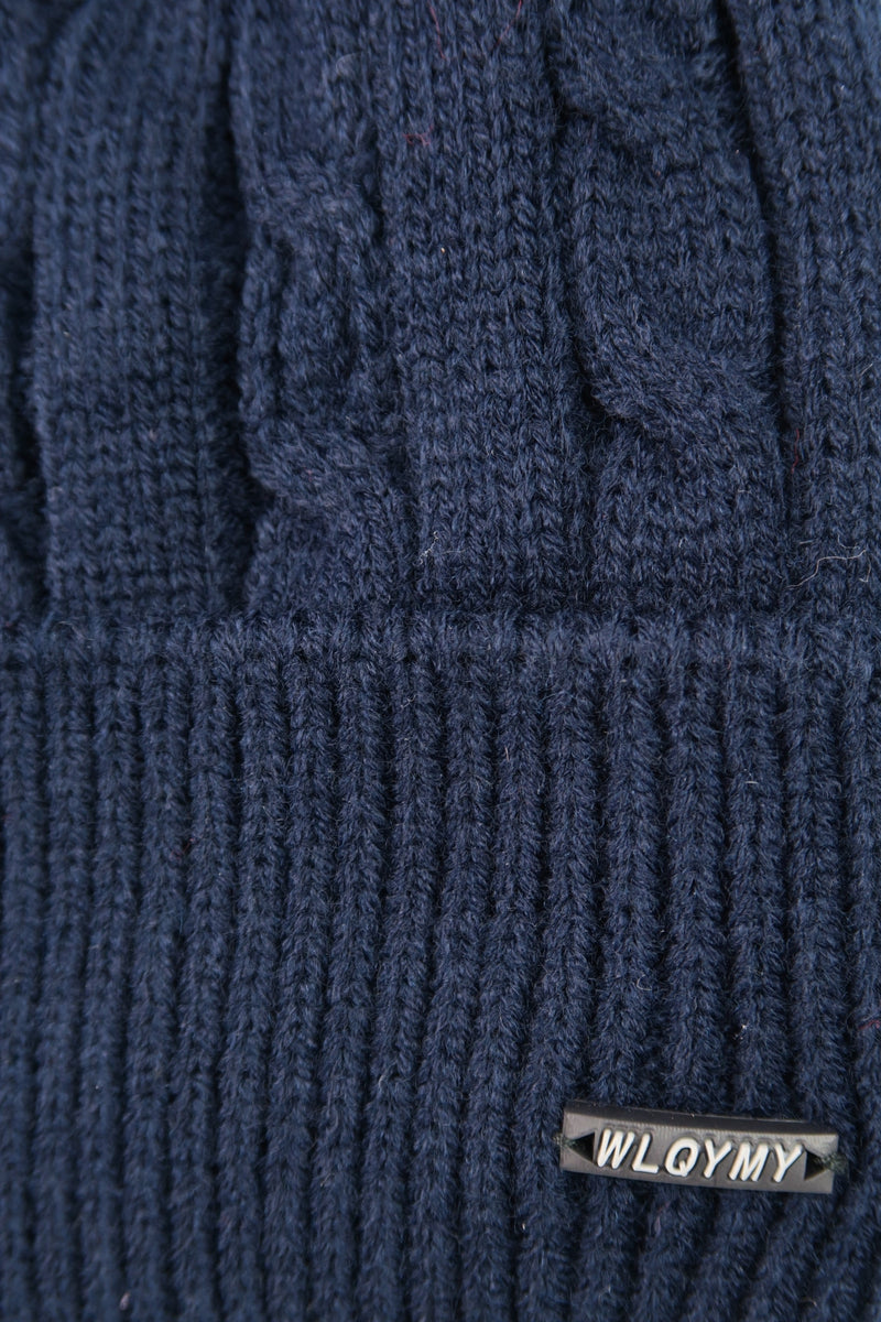 หมวกไหมพรมถักลายเปีย บุขนด้านในสำหรับกันหนาว No.688 - Unisex Cable Knit Fleece Lining Knit Beanie Ski Hat