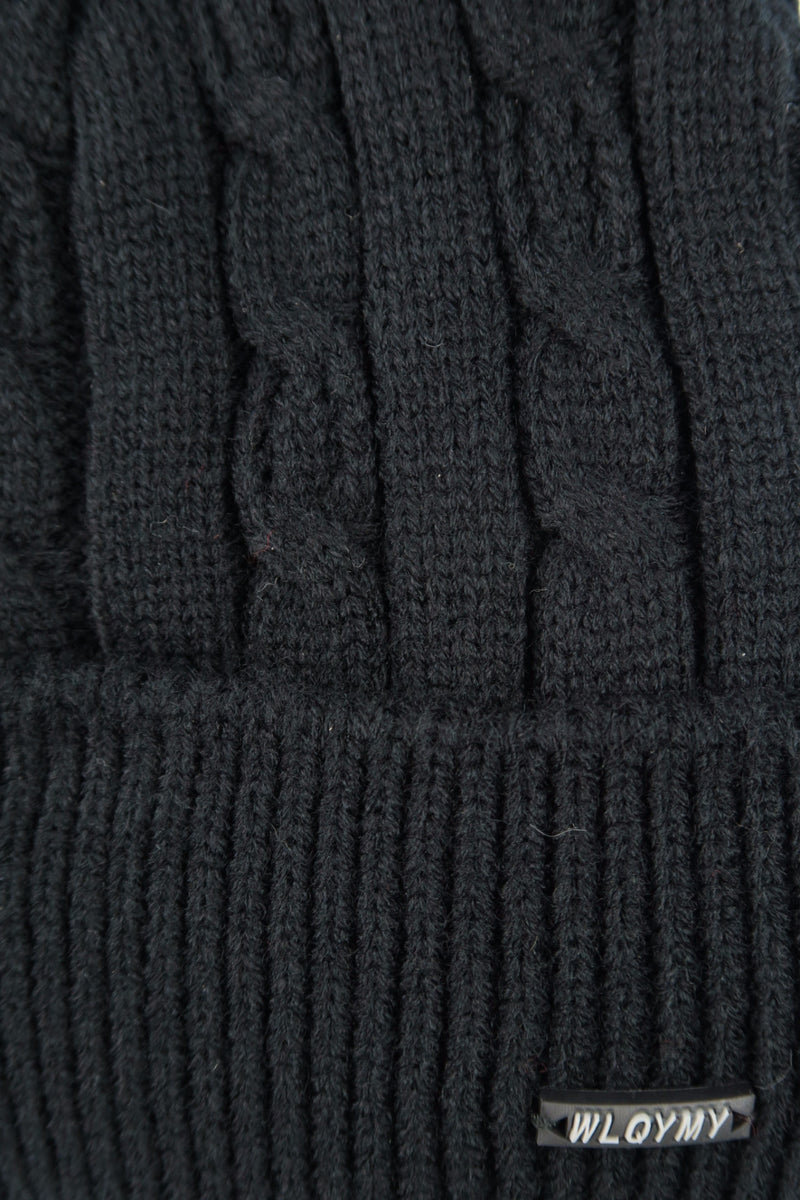 หมวกไหมพรมถักลายเปีย บุขนด้านในสำหรับกันหนาว No.688 - Unisex Cable Knit Fleece Lining Knit Beanie Ski Hat