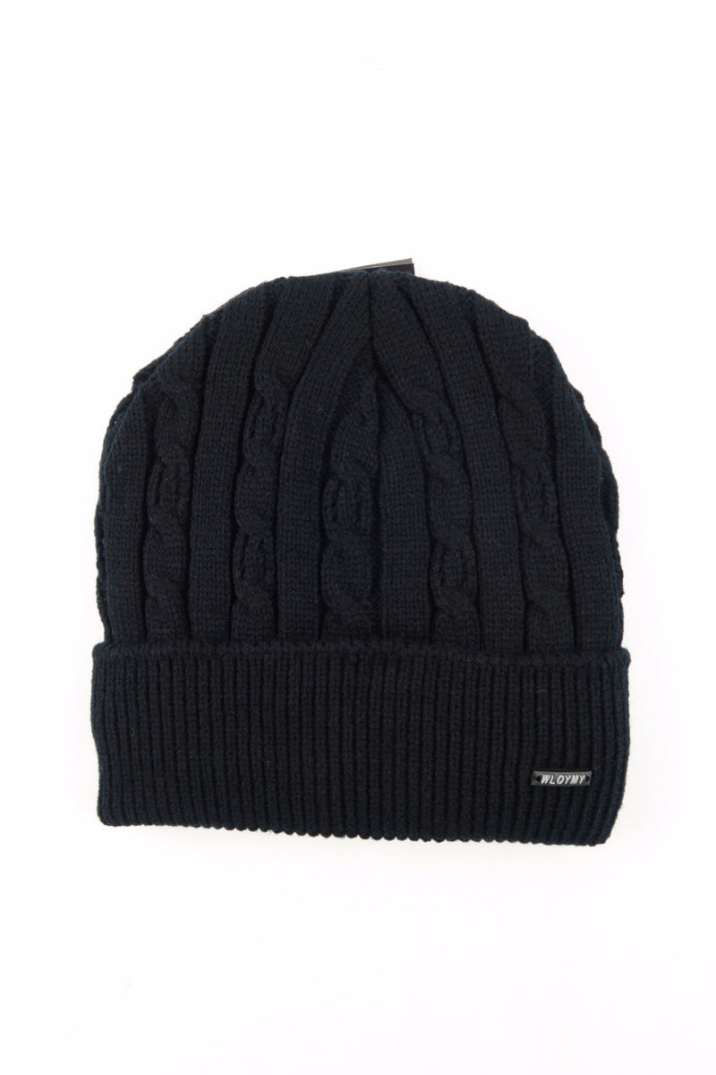 หมวกไหมพรมถักลายเปีย บุขนด้านในสำหรับกันหนาว No.688 - Unisex Cable Knit Fleece Lining Knit Beanie Ski Hat