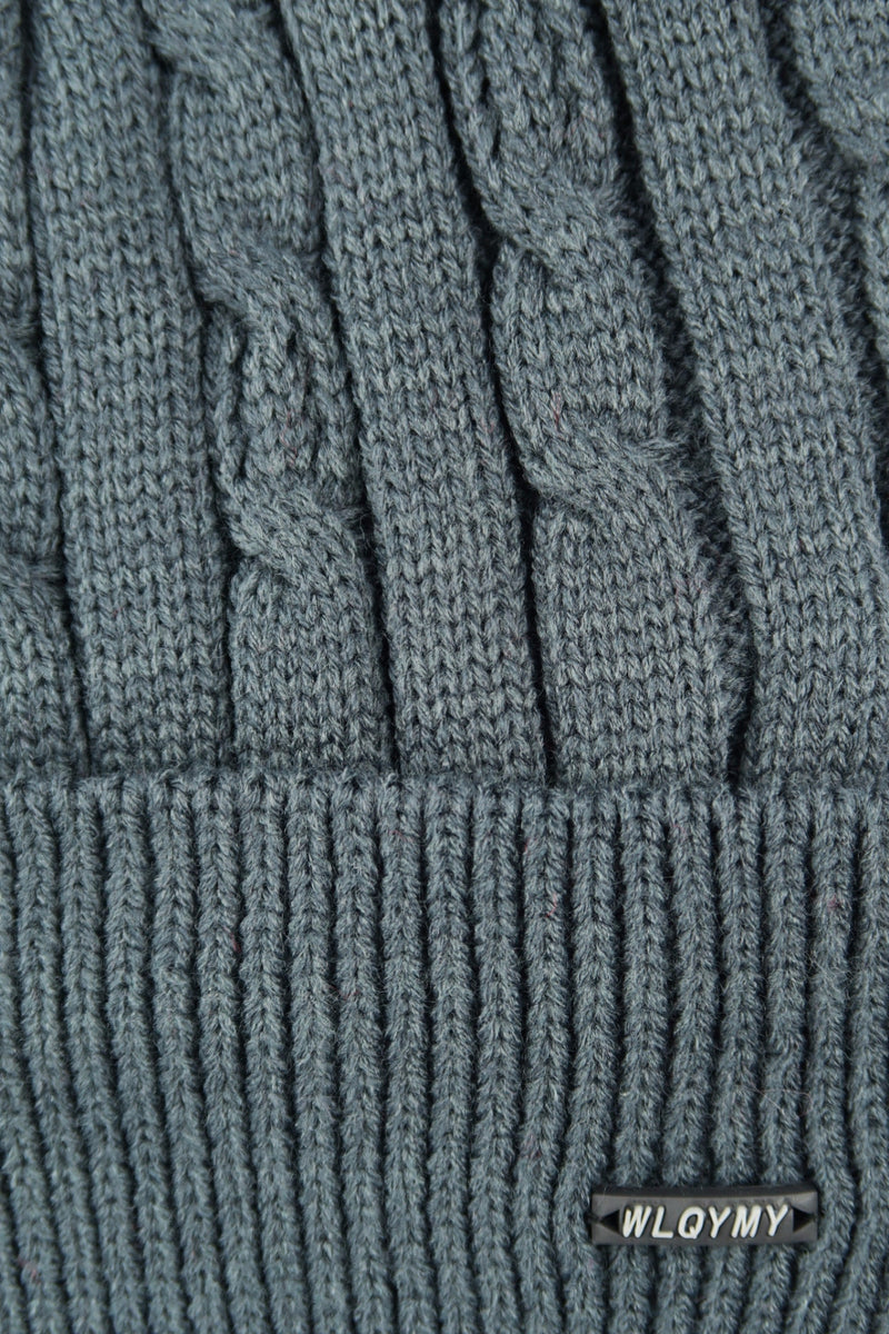 หมวกไหมพรมถักลายเปีย บุขนด้านในสำหรับกันหนาว No.688 - Unisex Cable Knit Fleece Lining Knit Beanie Ski Hat
