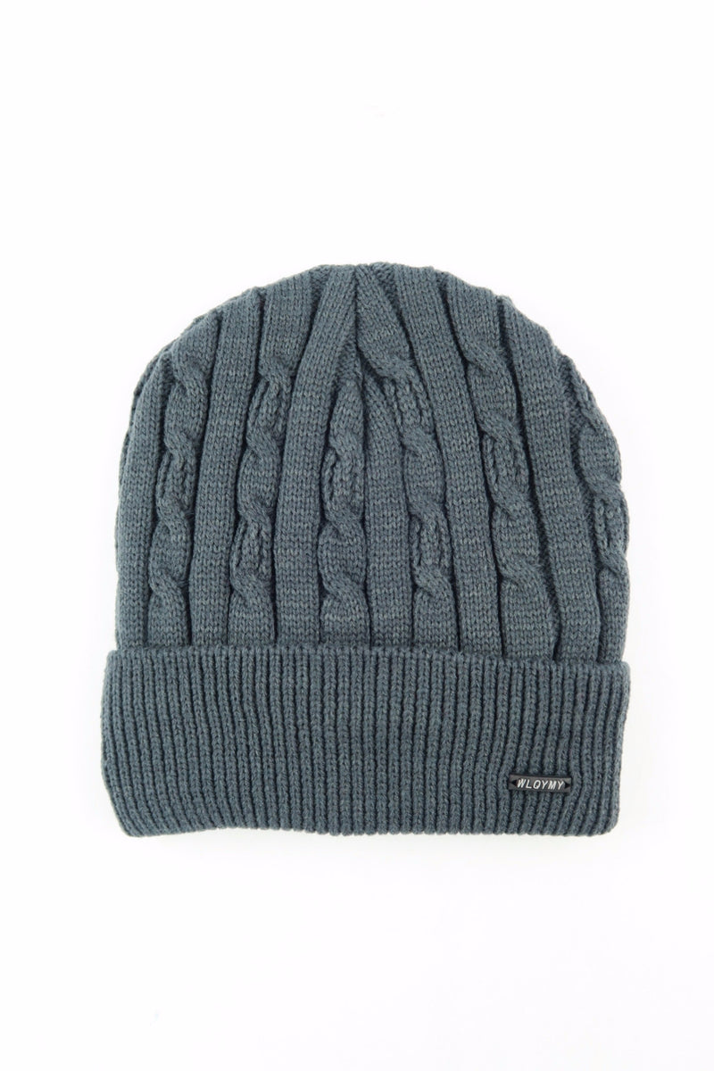 หมวกไหมพรมถักลายเปีย บุขนด้านในสำหรับกันหนาว No.688 - Unisex Cable Knit Fleece Lining Knit Beanie Ski Hat