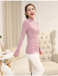 เสื้อไหมพรมสเวตเตอร์ผ้าแคชเมียร์ - Modern Ribbed Mockneck Soft Cashmere Sweater