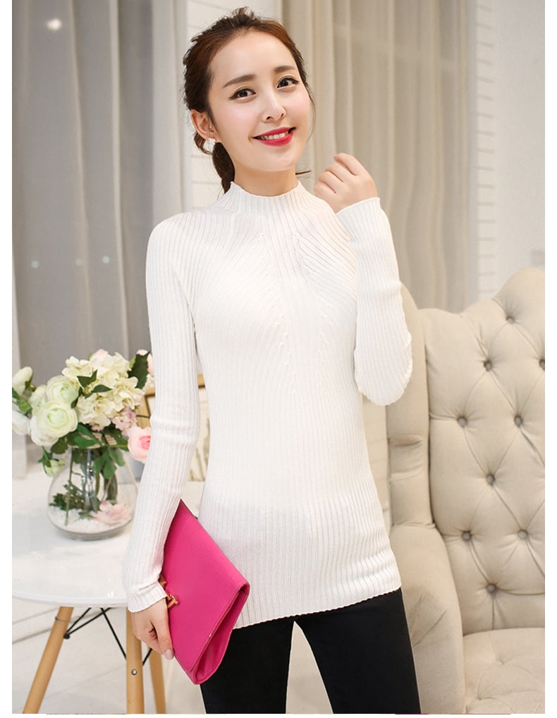 เสื้อไหมพรมสเวตเตอร์ผ้าแคชเมียร์ - Modern Ribbed Mockneck Soft Cashmere Sweater