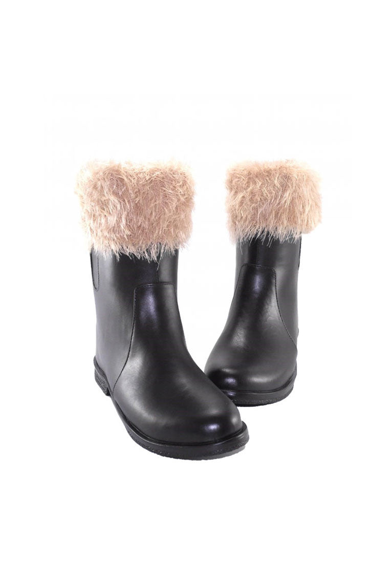 รองเท้าบูทหนังรับเบอร์ กันหิมะกันหนาว แต่งเฟอร์ No.147- Mid Calf Waterproof Rainboots With Fur