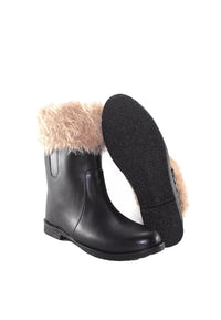 รองเท้าบูทหนังรับเบอร์ กันหิมะกันหนาว แต่งเฟอร์ No.147- Mid Calf Waterproof Rainboots With Fur