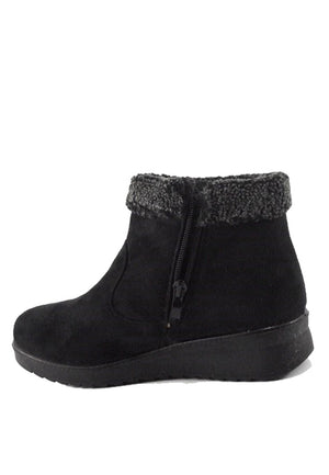 รองเท้าบูทหนังกำมะหยี่แต่งเข็มขัด No.312 - Faux Fur Snow Suede Flat Ankle Boots
