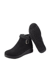รองเท้าบูทหนังกำมะหยี่แต่งเข็มขัด No.312 - Faux Fur Snow Suede Flat Ankle Boots