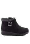 รองเท้าบูทหนังกำมะหยี่แต่งเข็มขัด No.312 - Faux Fur Snow Suede Flat Ankle Boots