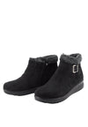 รองเท้าบูทหนังกำมะหยี่แต่งเข็มขัด No.312 - Faux Fur Snow Suede Flat Ankle Boots