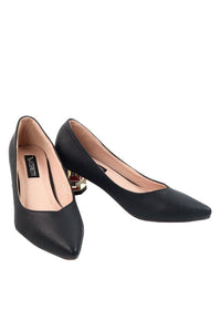 รองเท้าคัตชูหัวแหลม - Golden Chunky Heels Pump Shoes