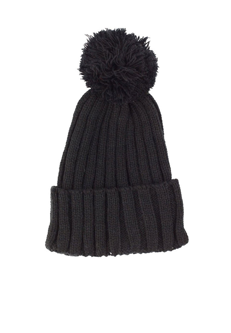 หมวกไหมพรมทรงบีนนี่แต่งปอม - Winter Black Pom Pom Knit Beanie Hats