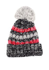 หมวกไหมพรมโบฮีเมียนลายเส้นมีปอม - Bohemian Stripe Crochet Knit Slouchy Pom Pom Beanie Winter Hat